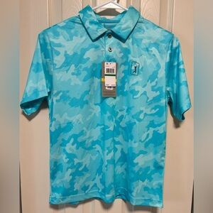 NWT PGA Tour Apparel Boys All Over Camo Polo